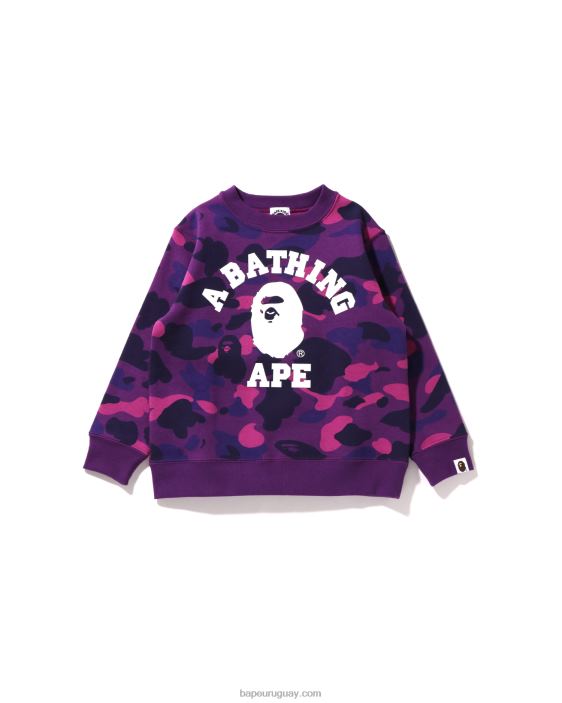 cuello redondo universitario de camuflaje de color niños púrpura 26D801646 A Bathing Ape