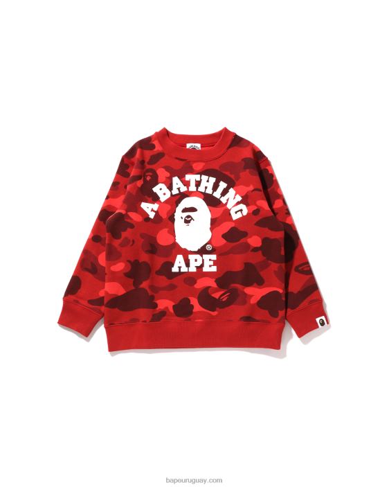 cuello redondo universitario de camuflaje de color niños rojo brillante 26D801647 A Bathing Ape