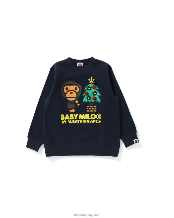 sudadera baby milo con cuello redondo y árbol de navidad niños azul oscuro 26D801785 A Bathing Ape