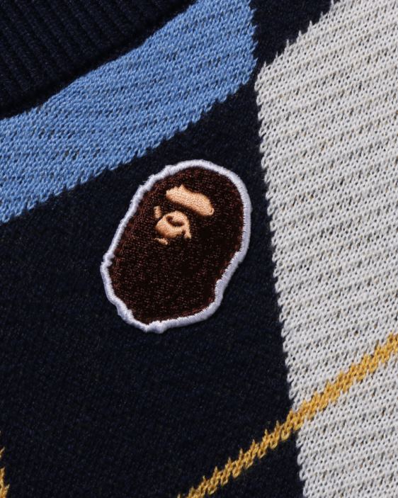 chaleco de punto de rombos con parche en la cabeza jr niños azul 26D801689 A Bathing Ape