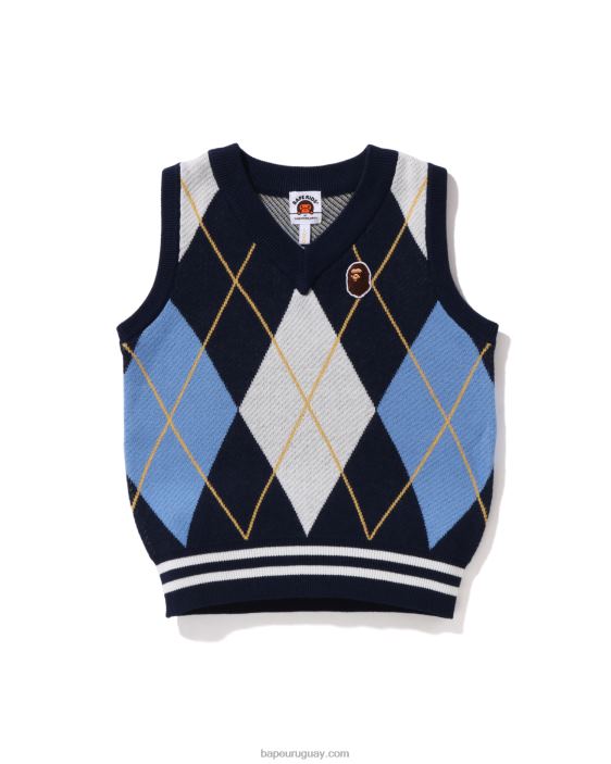 chaleco tejido de rombos con parche en la cabeza niños azul 26D801687 A Bathing Ape