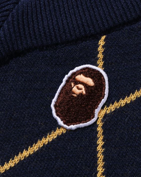 chaleco tejido de rombos con parche en la cabeza niños azul 26D801687 A Bathing Ape