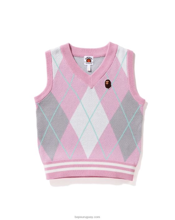 chaleco tejido de rombos con parche en la cabeza niños rosa 26D801688 A Bathing Ape