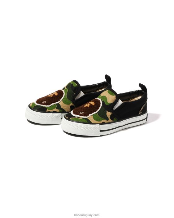 zapatillas sin cordones con parche de cabeza de camuflaje abc niños ejercito verde 26D801618 A Bathing Ape