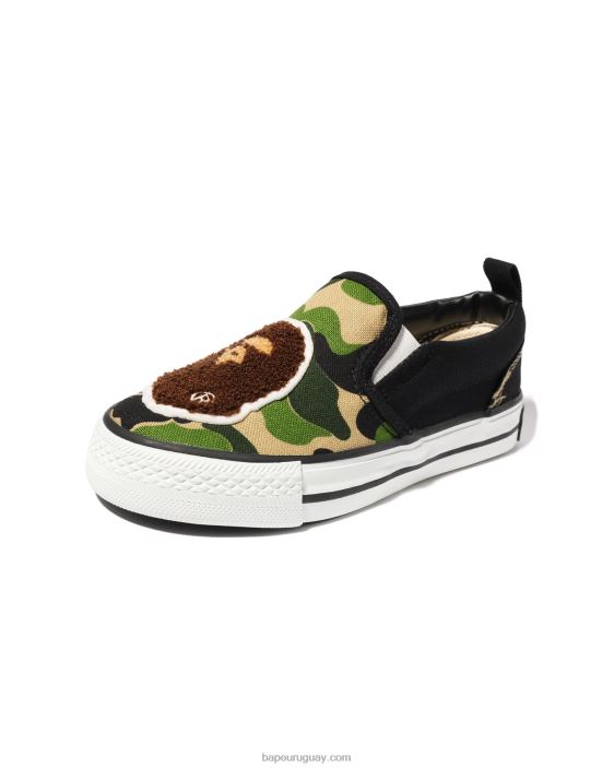 zapatillas sin cordones con parche de cabeza de camuflaje abc niños ejercito verde 26D801618 A Bathing Ape